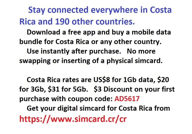 Stay connected everywhere in Costa Rica and 190 other countries.